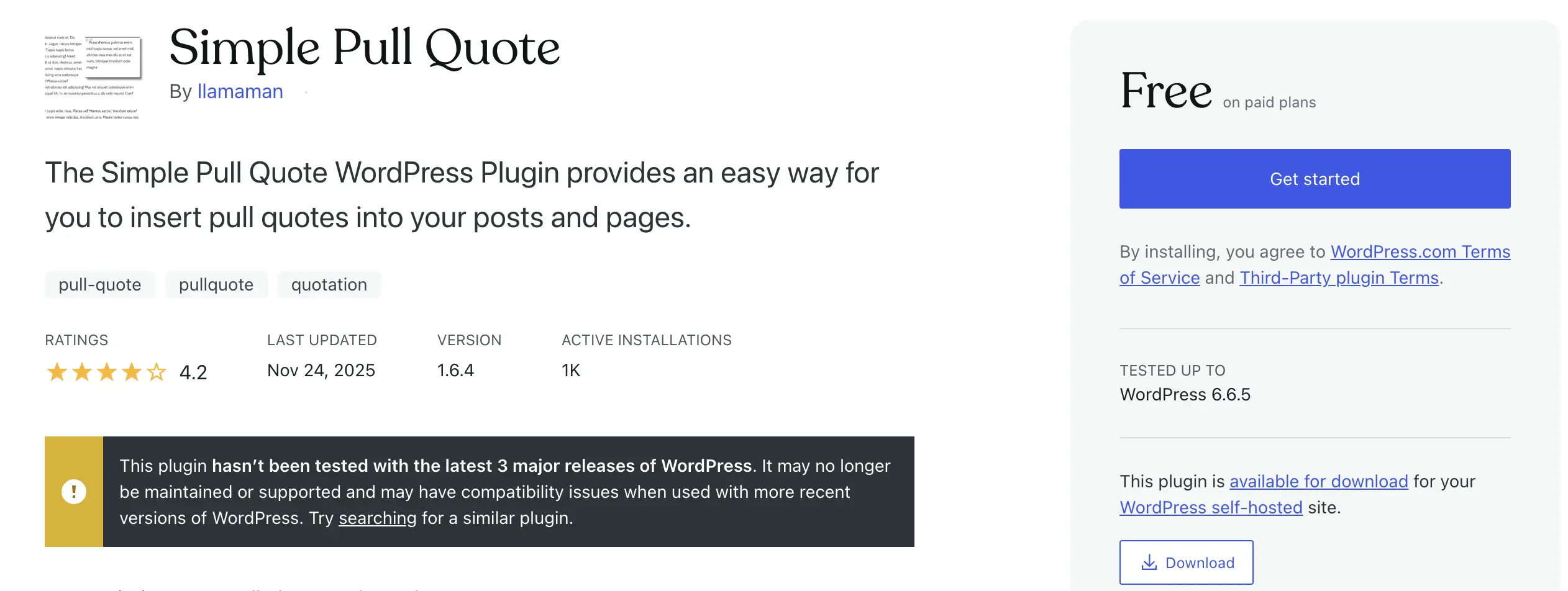 Simple Pull Quote wordpress plugin